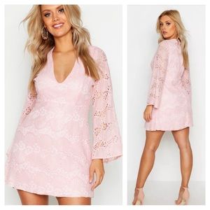 Boohoo Pink Lace Plunge Neckline Skater Mini Dress or Tunic Plus Size 24